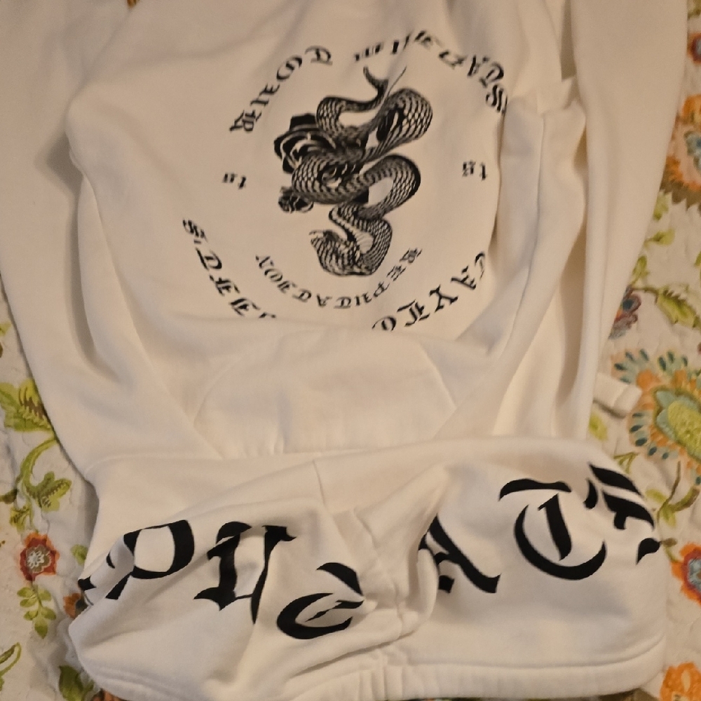 Taylor Swift White Hoodie With Black Lettering And Snake Design View 5